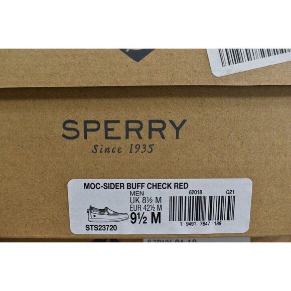 Sperry Mens Size 9.5 Moc Sider Buffalo Check Plaid Red Wool Blend‎ Slip On Shoes main image 9